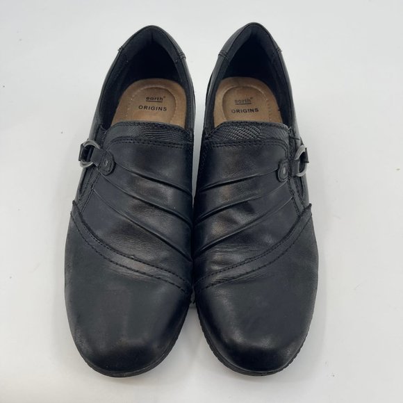 Earth Origins Black Leather Mules & Clogs | Block Heel, Size 9
